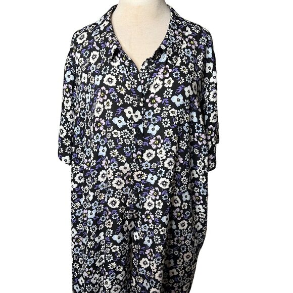 Lane Bryant Women's Floral Button-Up Shirt Dress 26/28 Black Purple - Picture 4 of 16